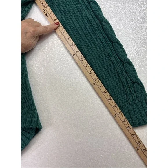 St. Johns Bay Cable Knit Sweater Womens Sz L Green Button up Cardigan Preppy Mom - Picture 8 of 11